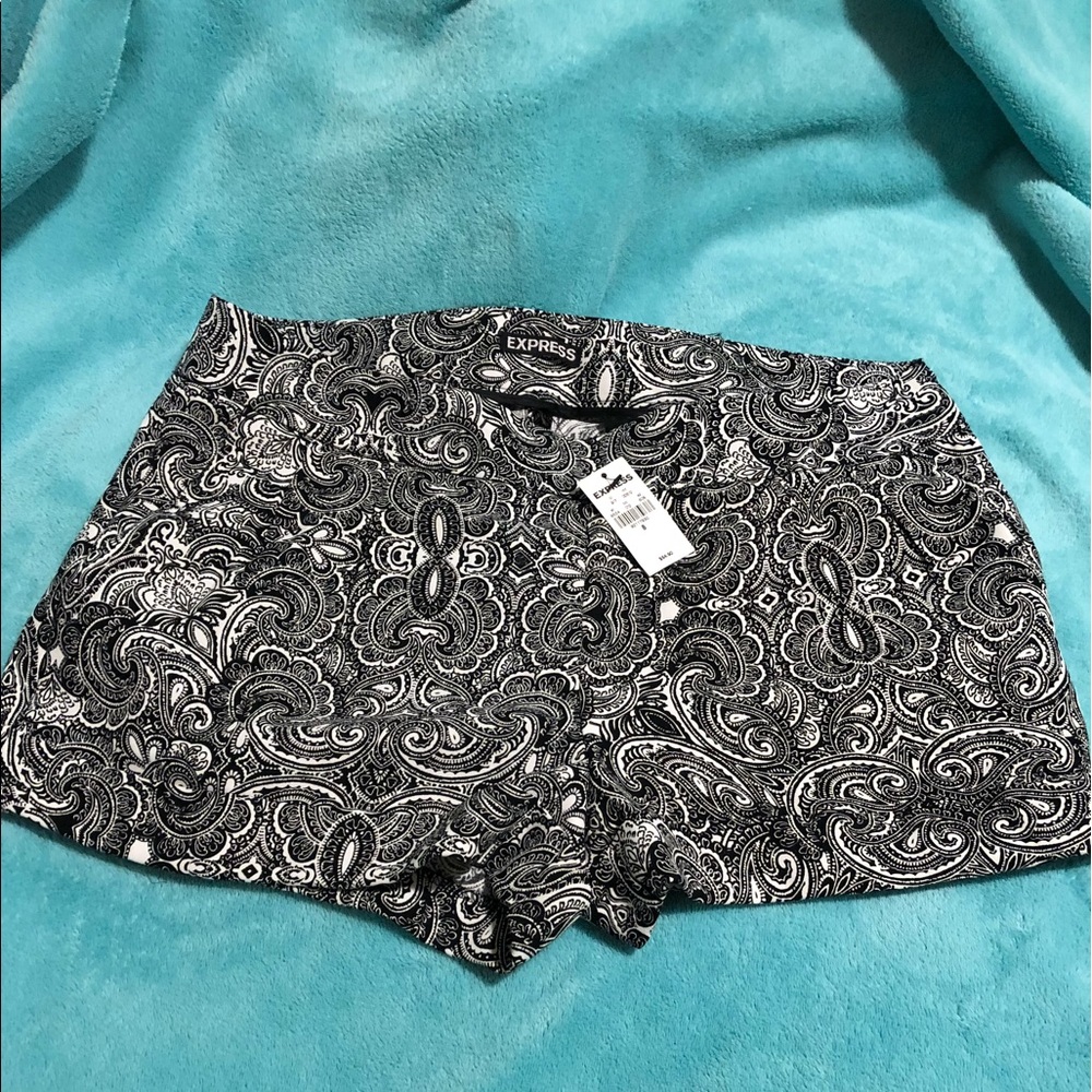 Express black and white paisley shorts